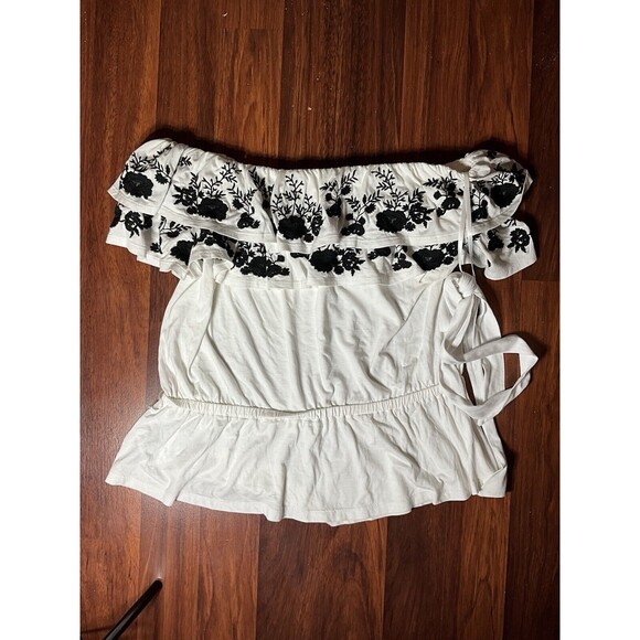 Lauren Ralph Lauren Womens White Embroidered Jersey Off-the-Shoulder Top Size 1X - Picture 5 of 7